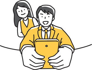 スマホを触る男性とそれを覗く女性