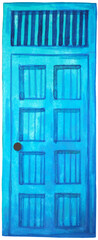 blue vintage wooden door home house architecture retro wood entrance doorway room building old decoration art design illustration watercolor painting color hand drawing white isolated background