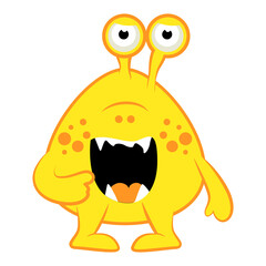 Cartoon yellow monster. Halloween illustration of monster. Baby sticker