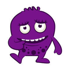 Cartoon violet monster. Halloween illustration of monster. Baby sticker