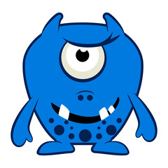Cartoon blue monster. Halloween illustration of blue monster. Baby sticker