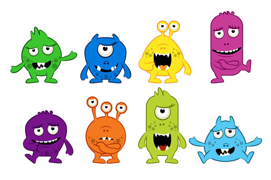 Set of Cartoon monsters. Halloween illustration of monsters. Baby stickers