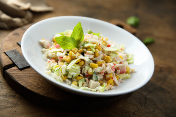 Traditional crab salad with corn