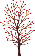 red berry cherry fruit tree nature plant leaf foliage branch ecology floral forest natural concept icon logo symbol sign art design illustration watercolor painting white isolated background drawing