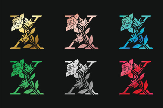 Alphabet Letter X With Floral Design And Leaves Vector Design