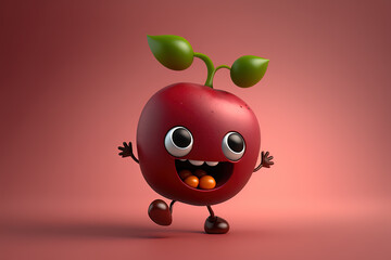 3D render cute and happy cranberry cartoon character. Generative AI
