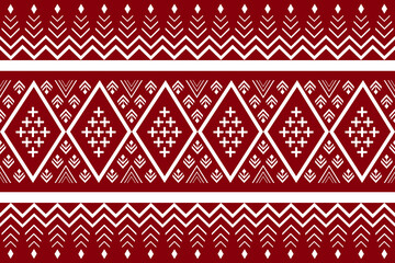 Aztec motif geometric tribal ethnic seamless repeat pattern with red background. Asian textile style. Indonesian, Thai, Sri Lanka, Chinese. Design for carpet, fabric, clothing, sarong, texture, print.