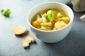 Homemade vegetable soup with cauliflower