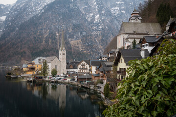 Famous Hallstatt lakeside town in the Alps, Salzkammergut region, Austria