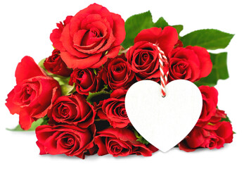 Obraz na płótnie Canvas Red roses and white mock up heart. Isolated flowers. Greeting card 