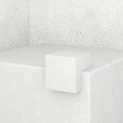 White concrete plate product podium on white concrete background. Minimal cosmetic product stone slab platform background; mock-up display scene, 3d rendering, 3d illustration