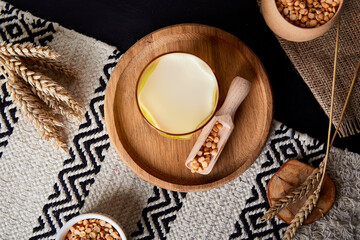 Plant based vegan milk - pea milk, lactose free nutrition. Healthy superfood.