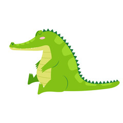 Cartoon green crocodile on a white background. Cute crocodile in flat style. Kids illustration of an alligator.