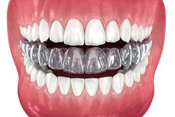 Invisalign braces or invisible retainer. Medically accurate dental 3D illustration