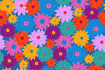Fototapeta na wymiar Seamless pattern with colorful flowers. Vector graphics.