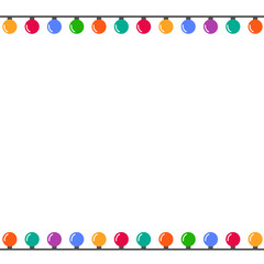 Colorful christmas garland vector isolated. Illustration of bright lights, cute decoration element. Shining colorful lamps, empty space for message, web banner template.