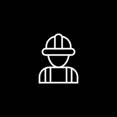 Construction worker line icon isolated on black background. 