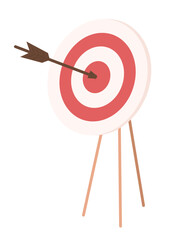 Round bullseye target with arrow semi flat color vector object. Shooting aim. Editable element. Full sized icon on white. Simple cartoon style spot illustration for web graphic design and animation