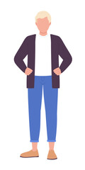 Blond man in casual clothes in confident pose semi flat color vector character. Editable figure. Full body person on white. Simple cartoon style spot illustration for web graphic design and animation