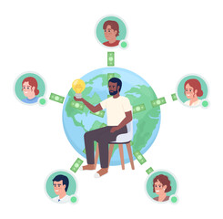 Crowdfunding platform for startups flat concept vector spot illustration. Editable 2D cartoon character on white for web design. Cash contributions creative idea for website, mobile, magazine