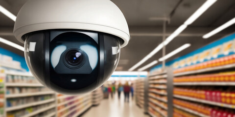CCTV system security or security camera monitoring in the Shopping Mall blur with bokeh background.