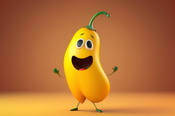 3D render cute and happy yellow pepper cartoon character. Generative AI