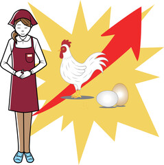 卵の値上がりを説明する店員さん