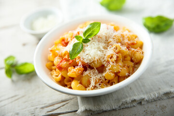 Pasta with tomato sauce and cheese