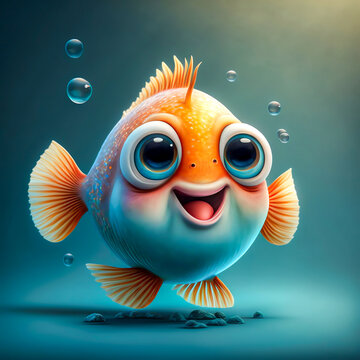 A Cute And Endearing Fish Emoji With A Big Smile. Generative AI.