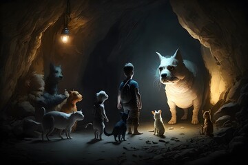 animals in cave created using AI Generative Technology