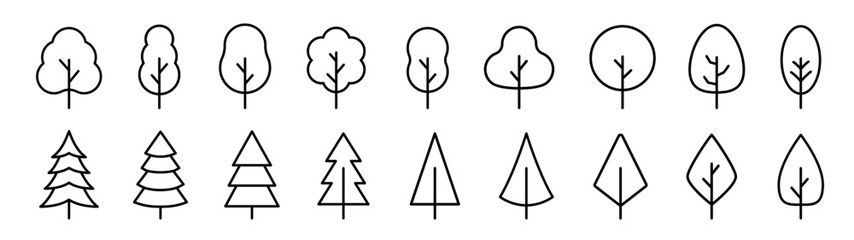 Tree icons set. Linear style. Plant line icons. - 575914101