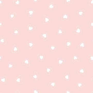 Heart seamless pattern. Repeating love background. Repeated scattered hearts for design prints. Scattering graphic motif. Repeat lattice. Randomly ornament. Decorative elements. Vector illustration