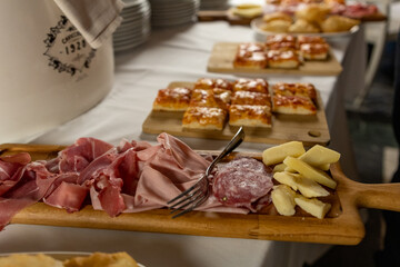 buffet lunch food prepared and displayed for self-service restaurants or aperitifs
