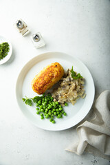 Homemade chicken rissole with mushroom and pea