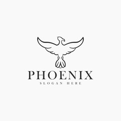 Fototapeta na wymiar line art phoenix logo design vector concept : simple phoenix logo vector illustrator inspiration design with outline, modern and elegant styles. 