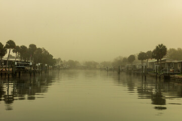 Fototapeta na wymiar Morning fog on the channel