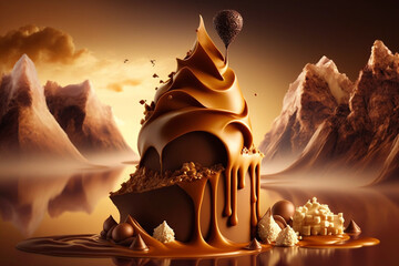 Sweet landscape of caramel chocolate generative AI