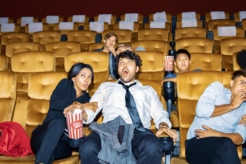 Caucasian couples and the audience multiplex cinema watch movies get into the mood entertainment...