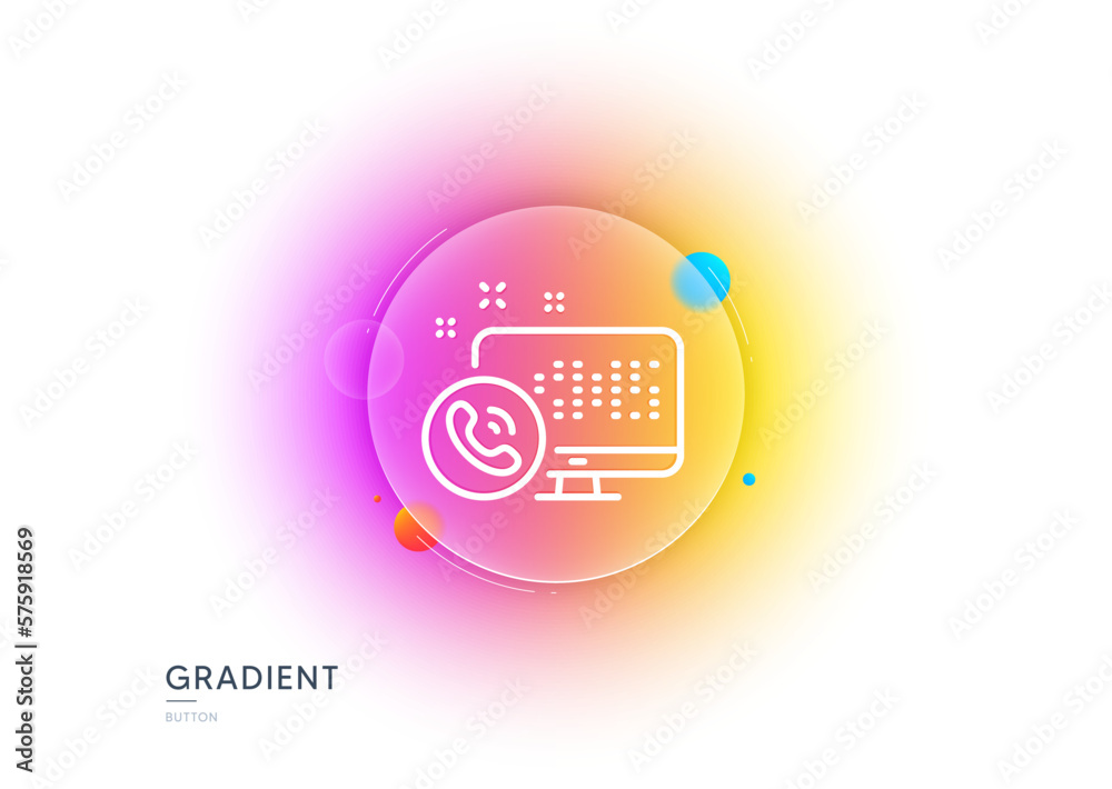 Poster web call center service line icon. gradient blur button with glassmorphism. phone support sign. feed