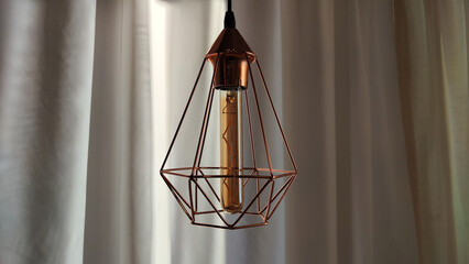 Metal geometric gold lamp chandelier lamp in loft style and curtains