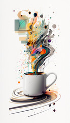 Abstract cup full of expresso coffe, with smoke, in a white background, generative ai	
