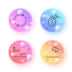 Fototapeta premium Ranking stars, Refresh bitcoin and Dirty water minimal line icons. 3d spheres or balls buttons. Decreasing graph icons. For web, application, printing. Vector