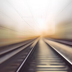 Obraz premium Railway goes into the distance motion abstract graphic. Rails perspective background blurred AI illustration.