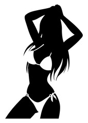 Silueta aislada de mujer de pie en bikini o ropa interior