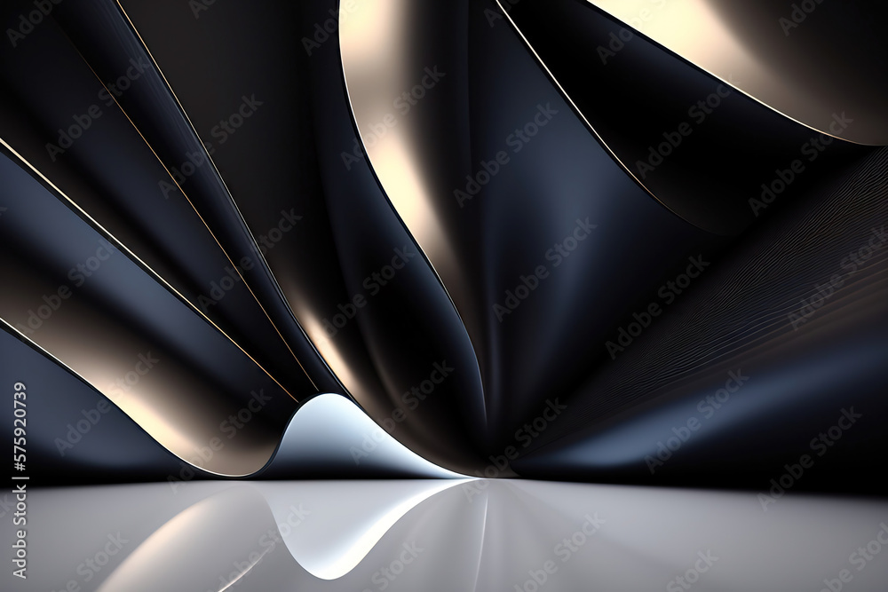 Leinwandbilder beautiful black abstract luxury background with 3d texture of wavy lines with golden elements and sm