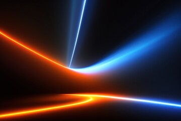 Beautiful abstract futuristic dark background with neon blue and orange glow. AI generated.