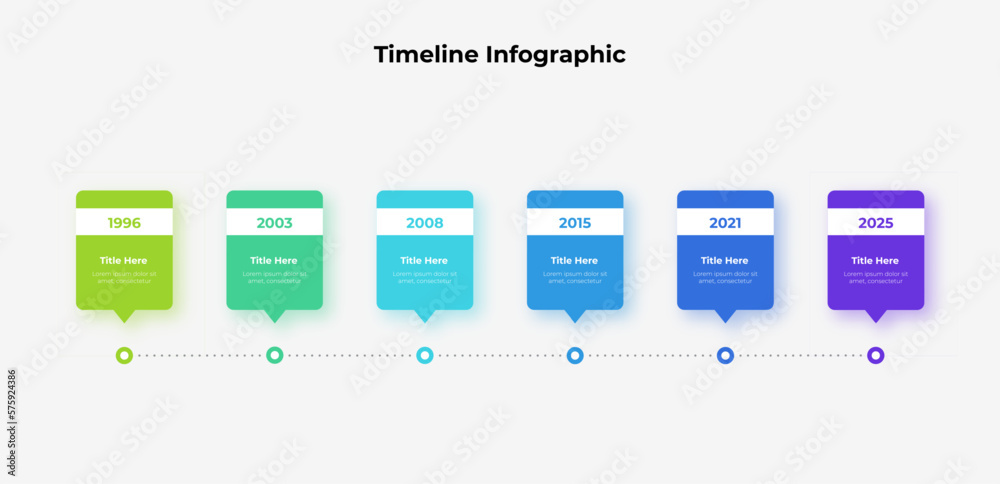 Aufkleber Six elements placed in horizontal row. Concept of timeline infographic design template