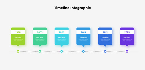 Six elements placed in horizontal row. Concept of timeline infographic design template - obrazy, fototapety, plakaty