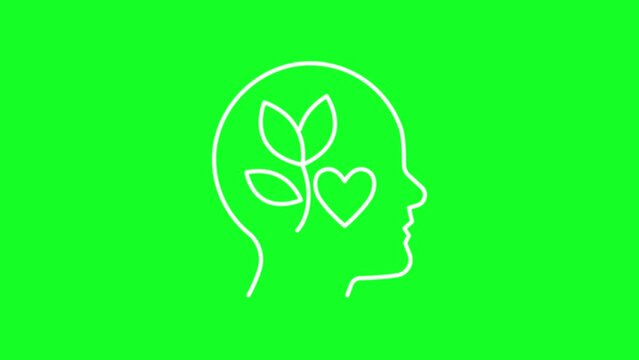 Animated mind health white line icon. Positive mindset. Psychology. Loop HD video with chroma key, alpha channel on transparent background, black solid background. Outline motion graphic animation