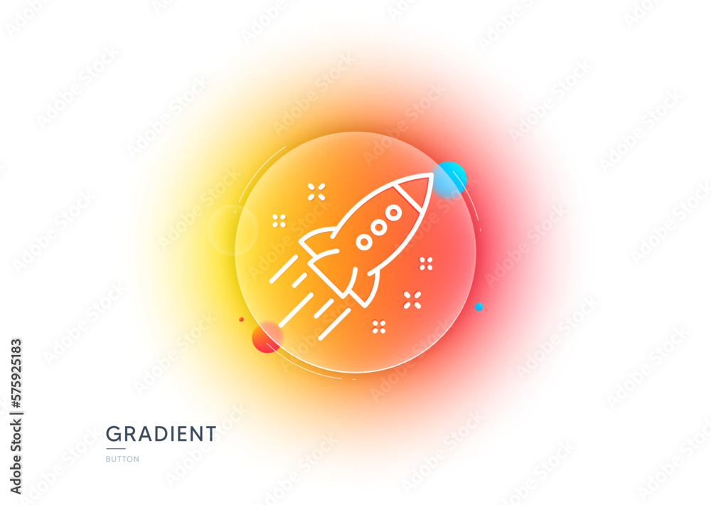 Poster startup rocket line icon. gradient blur button with glassmorphism. launch project sign. innovation s